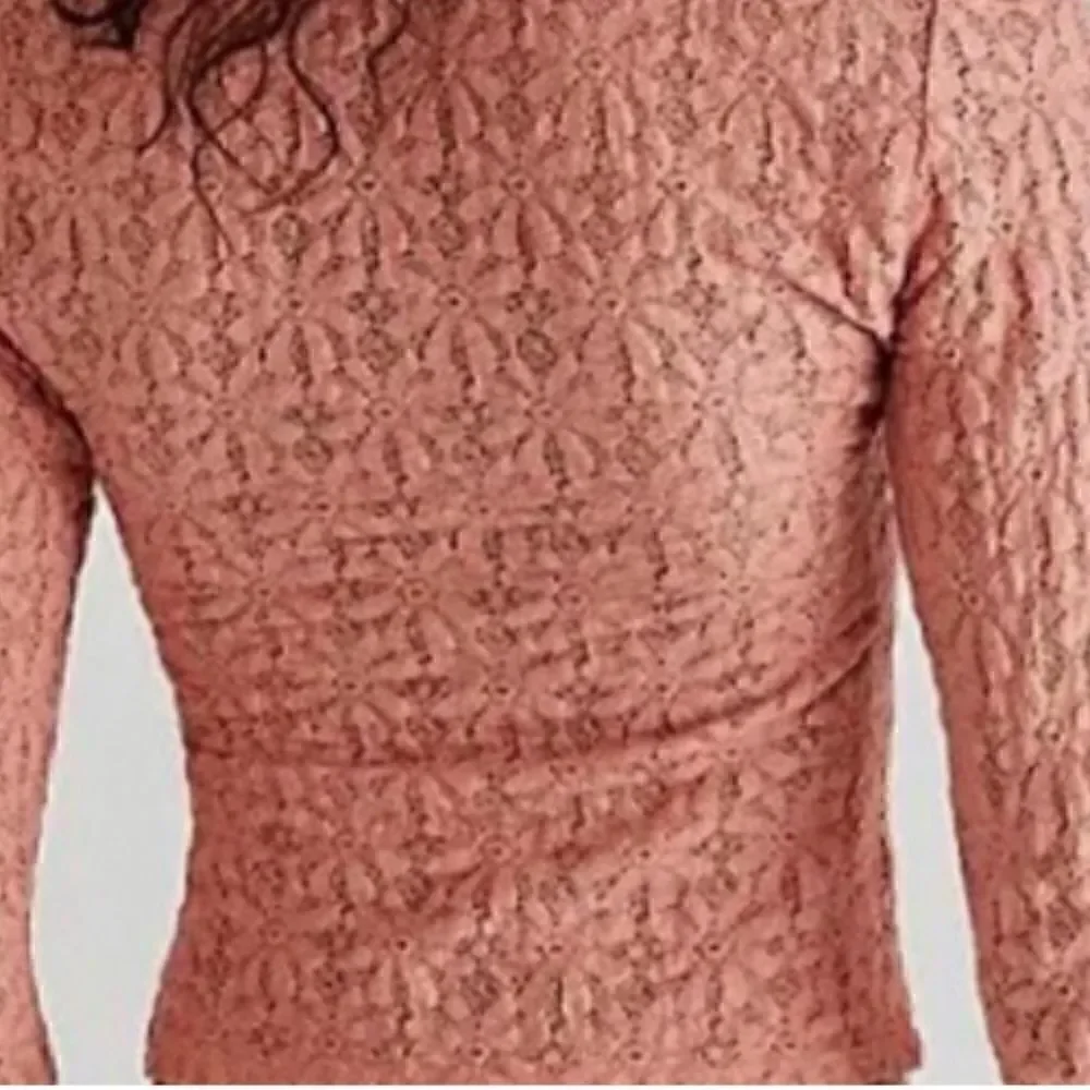NWOT Free People Lilah Lace Long Sleeve Coral Lace Top Boho Retro Cropped Fitted